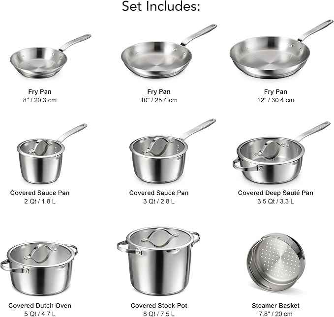 Tramontina Tempo Tri-Ply Base Stainless Steel 14-Piece Cookware Set with Glass Lids, Pots and Pans Kitchen Set, Induction-Ready, Oven-Safe, Dishwasher-Safe