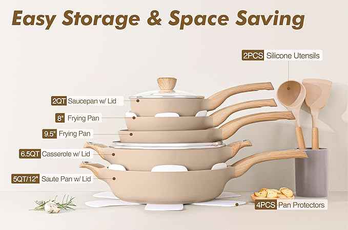 SENSARTE Ceramic Pots and Pans Set Nonstick, Kitchen Cookware Sets, 14-Piece Induction Cookware, Non-toxic Healthy Non Stick Cooking Set, with Frying Pans Set, PFAS PTFE PFOA PFOS Free