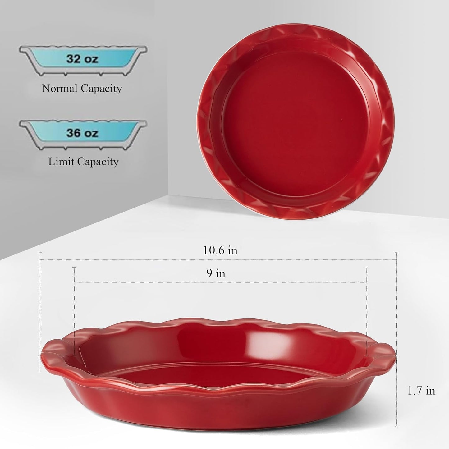 Lareina Ceramic Pie Pans for Baking, 9 Inches Pie Plate for Apple Pie, 36 Ounce Round Baking Dish, Set of 2, Thanksgiving day Gifts for Women, Red - HomeSpice