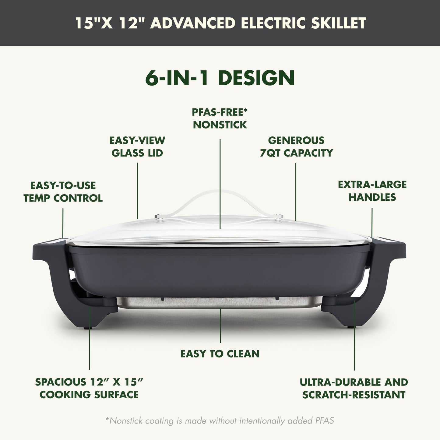 Advanced 12” X 15” Electric Skillet with Lid (12" x 5" Electric Skillet / Graphite)