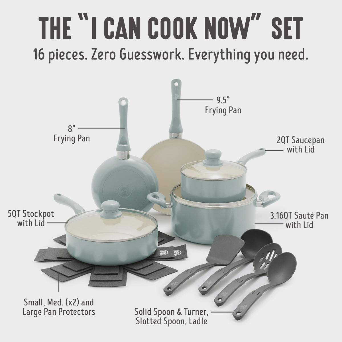 16pc Ceramic Nonstick Pots & Pans Cookware Set (16 Piece Cookware Set / Bloom / Turquoise)