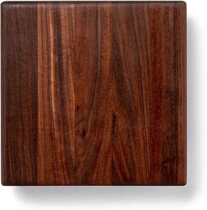 John Boos B Series Square Wooden Walnut Cutting Board 12”x12” – 1.5” Thick, 5-lb Non-Reversible Butcher Block with Stainless Steel Bun Feet & Edge-Grain