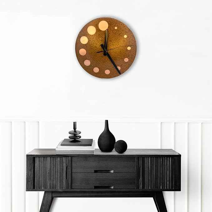 Handmade Pure Copper Wall Clock for Home Decoration, Decor Clock for Living Room, Bedroom and Kitchen, Rustic Decorative Mural Clock Art for Farmhouse (Circles of Time, 11)
