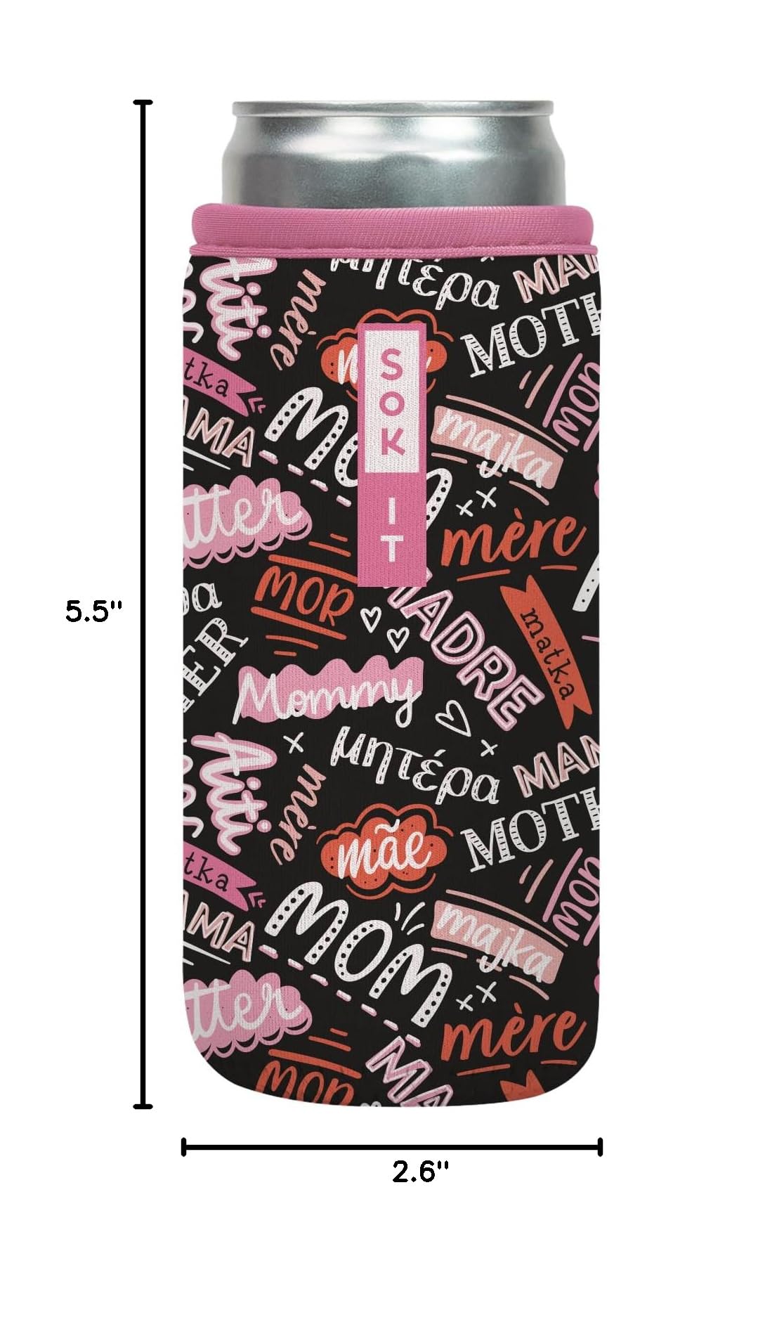 CanSok Sleeve for Beer & Soda Insulated Neoprene Cover (Mom Love / 12oz Slim Can Sleeve)
