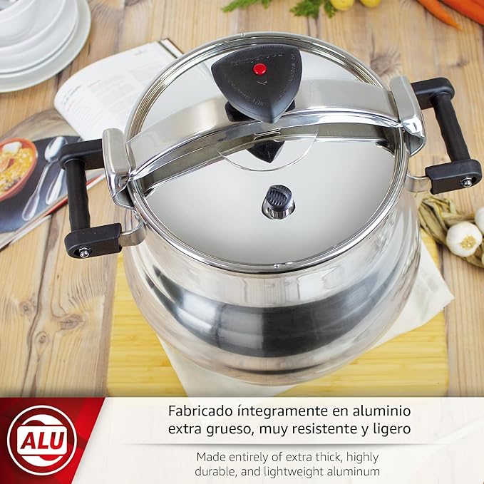 Magefesa Alustar 23.2-Quart Aluminum Pressure Cooker – Extra-Thick Construction, Thermodiffusion Base, 3 Safety Systems, Professional-Grade