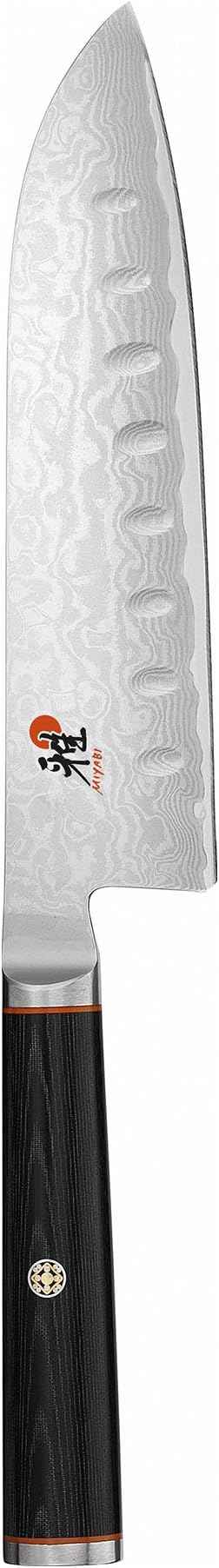 Miyabi Kaizen 5 1/2-Inch Granton Santoku Hollow Edge Knife, Black with Red Accent