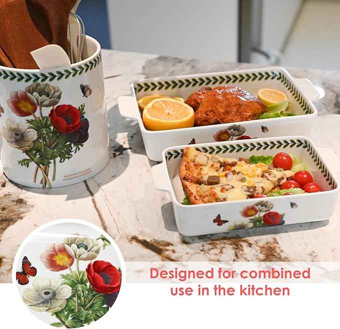 ACMLIFE Ceramic Casserole Dish Set, Ceramic Baking Dish for Oven, Casserole Dish Bakeware Set, Casserole Dishes for Oven, Lasagna Pan, Large Baking Dishes with Handles, Microwave, Dishwasher Safe, Gift Packaging Floral 2 Pcs Set(13"x8"+10.3"x6.3") (Bea...