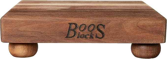 John Boos B Series Square Wooden Walnut Cutting Board 9”x9” – 1.5” Thick, 3-lb Non-Reversible Butcher Block with Wood Bun Feet & Edge-Grain