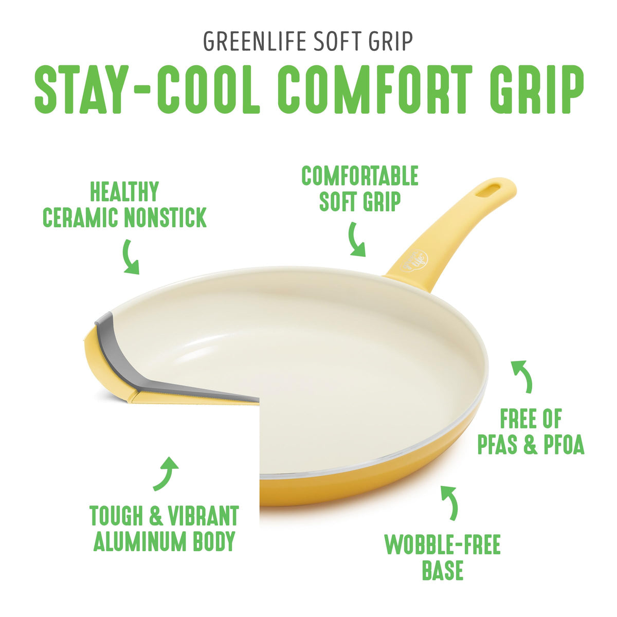 Soft Grip Healthy Ceramic Nonstick 18 Piece Kitchen Cookware Pots and Frying Sauce Saute Pans Set (18 Piece Cookware Set / Yellow)