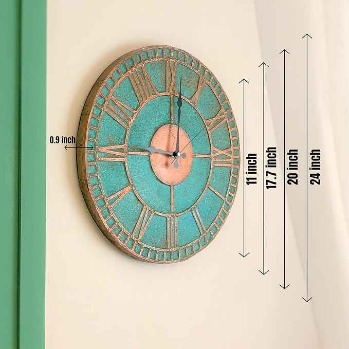 Handmade Copper Wall Clock Artisan Touch in Every Piece - Roman Glow Wall Decor Copper Clock for Living Room, Office, Kitchen & Bedroom (11 Inch)