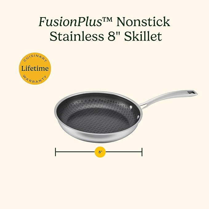 Cuisinart FusionPlus Hybrid Nonstick Stainless Steel Cookware, 8-inch Skillet with PFAS-Free PURELYSEAR Ceramic Technology, Scratch Proof, Cool Grip Handles, Dishwasher Safe