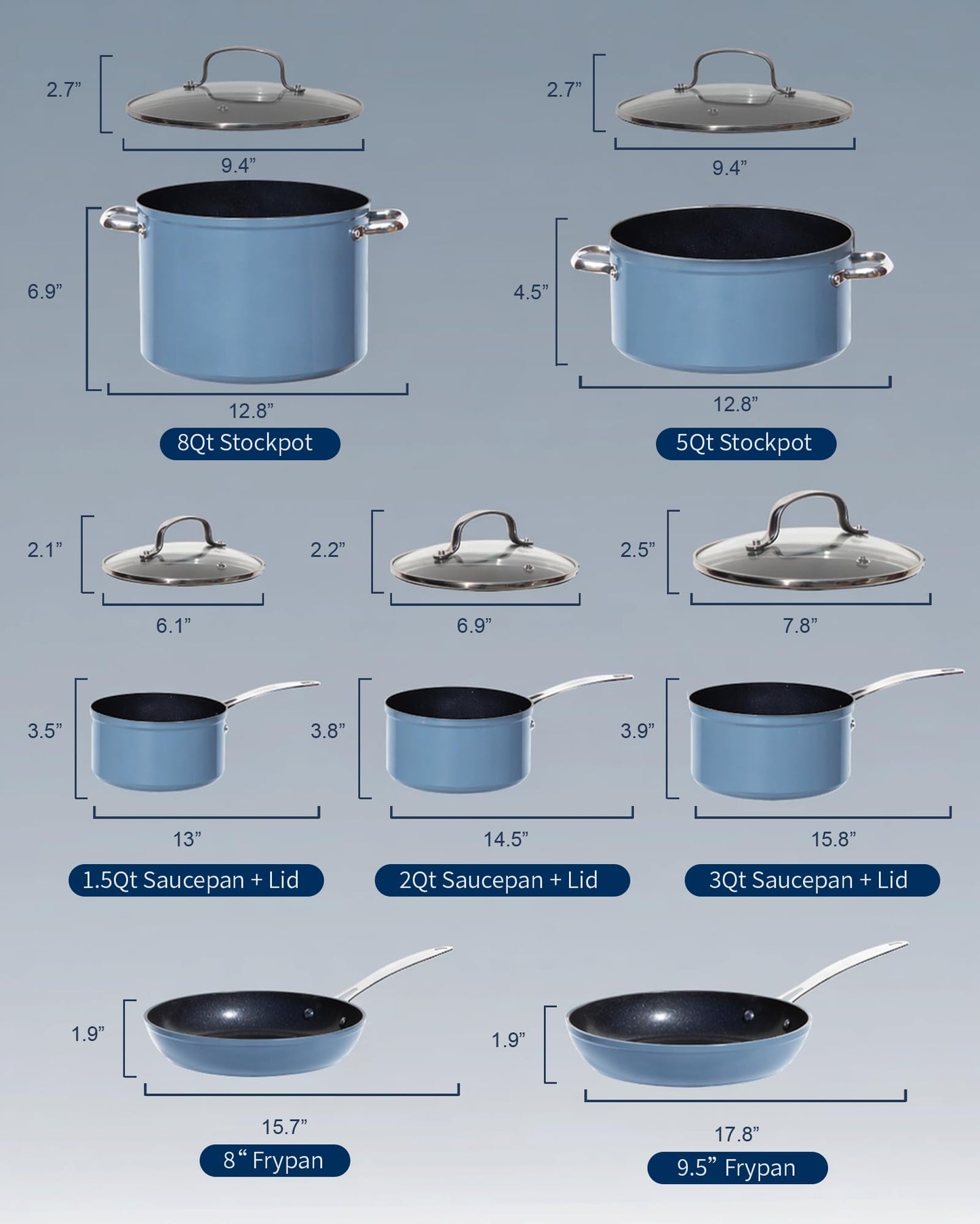 12pc Forged Lightweight Cookware Set (Cozy Blue (G10))