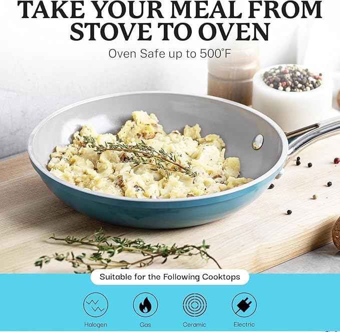 GOTHAM STEEL 15 Pc Ceramic Cookware Set, Ceramic Pots and Pans Set Non Stick with Cooking Utensils and Steamer, Non Toxic PFOA PFOS Free, Premium Stay Cool Handles, Oven & Dishwasher Safe, Blue