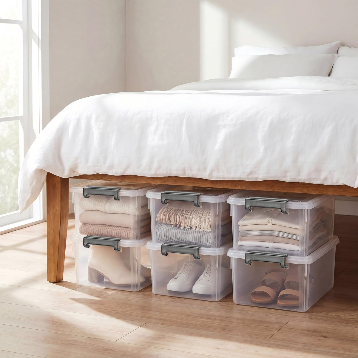 6 Packs 17 QT Plastic Storage Bins with Lids Large Stackable Storage Containers for Organizing Clear Storage Box for Garage (17 Qt. - 6 Packs / Clear White)