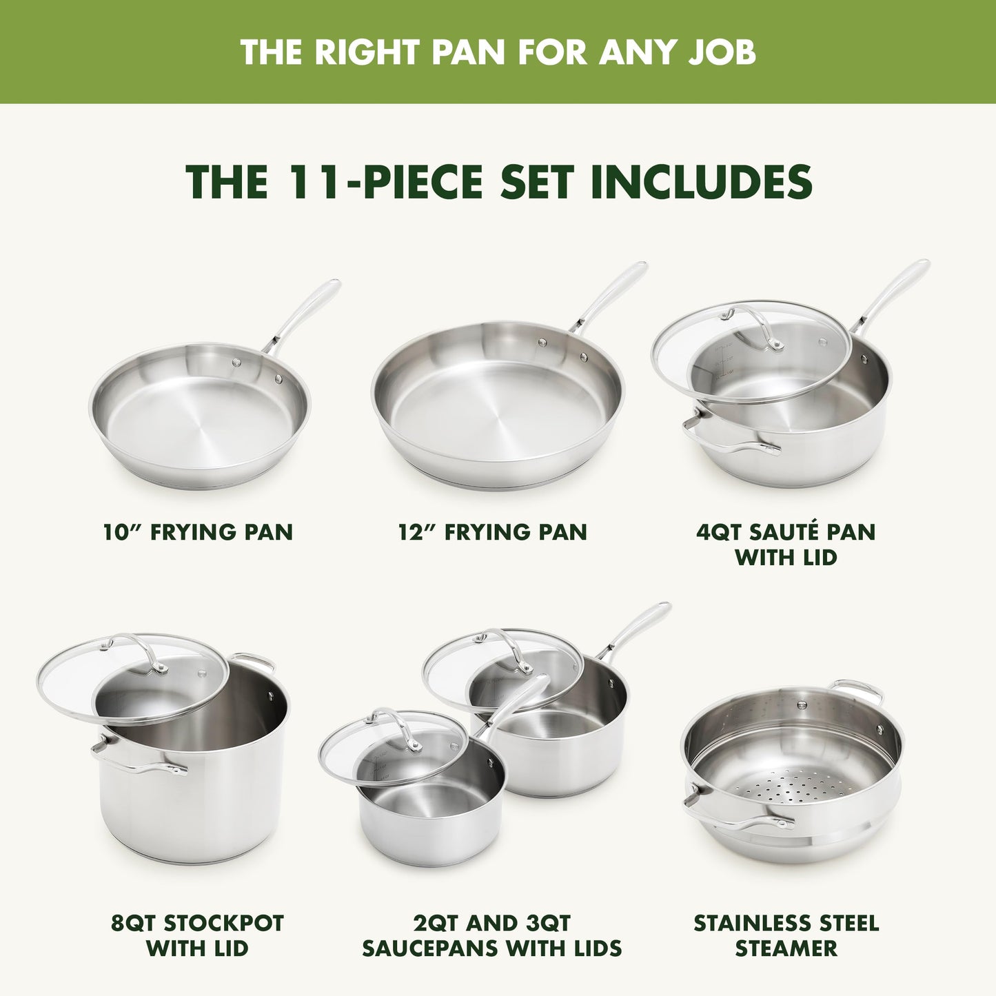Stainless Steel Cookware Set (Silver Handle)