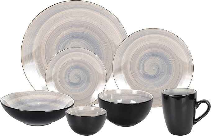 Stoneware Sonoma 56pc Dinnerware Set, Black + Speckled Spin Wash Grey