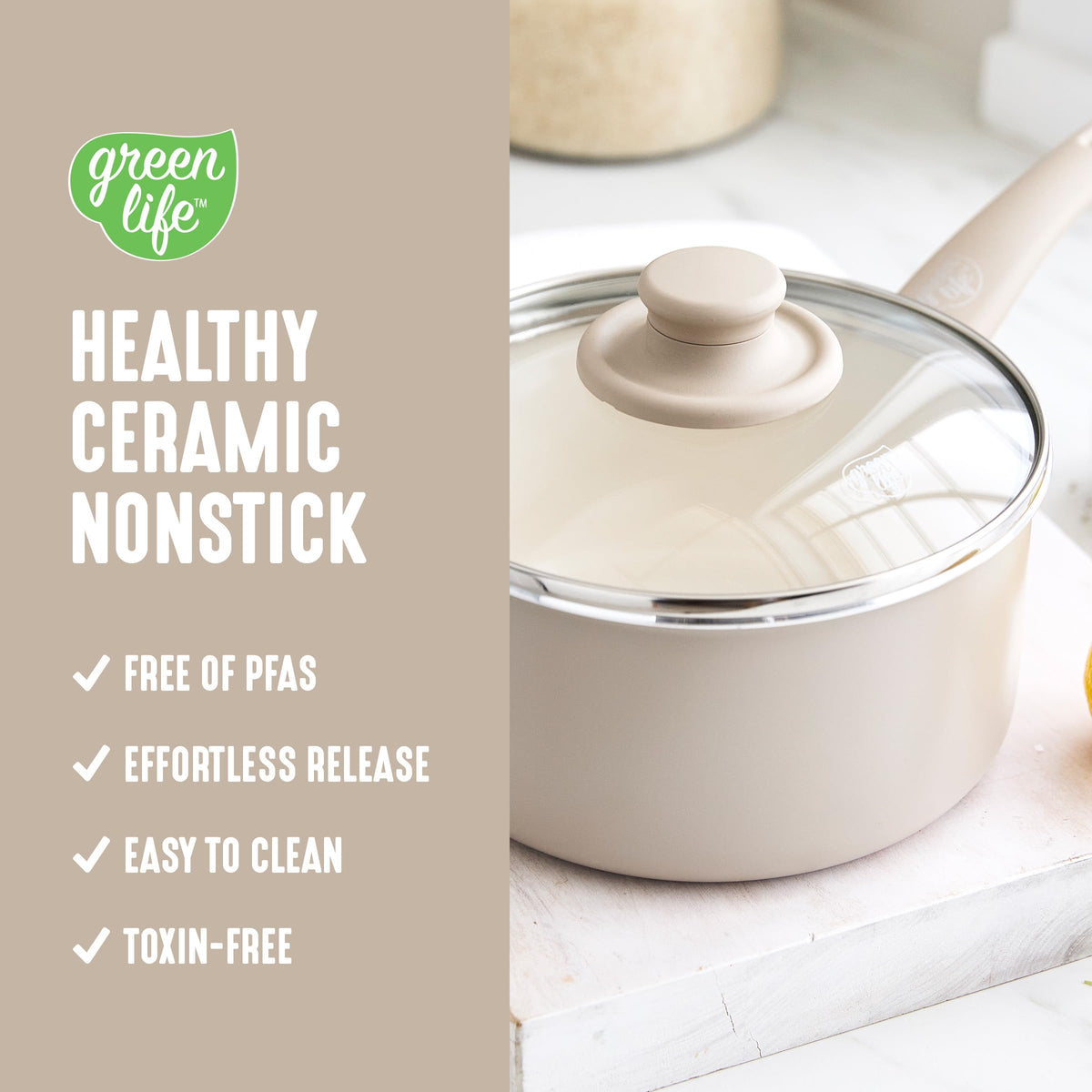 2.5QT Ceramic Nonstick Saucepan with Glass Lid