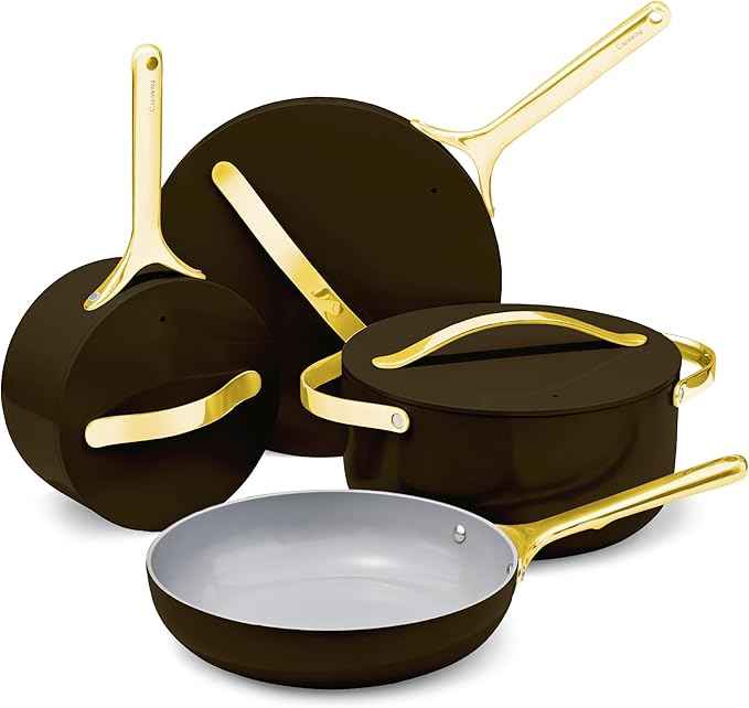 Caraway Non-stick Ceramic Cookware Set (12 Piece) Pots, Pans, Lids and Kitchen Storage - PFAS & PFOA Free - Oven Safe Pan Set & Compatible with All Stovetops - Black