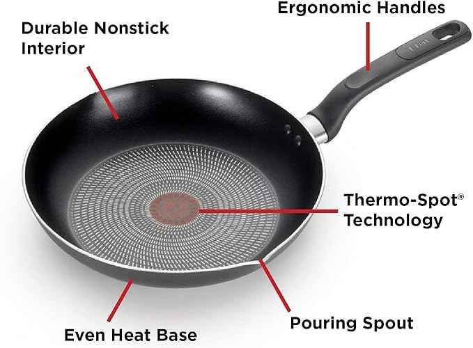 T-fal Initiatives Nonstick Cookware Set 18 Piece, Oven Broiler Safe 350F, Kitchen Cooking Set w/Fry Pans, Saucepans, Stockpots, Skillet, Spoons, Lids Pots and Pans Set Non Stick Dishwasher Safe Black