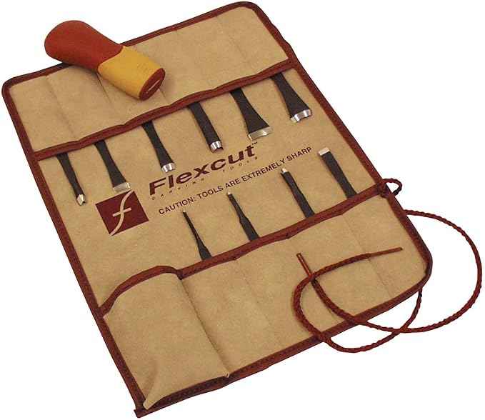 FLEXCUT Wood Carving Tools | 11 Piece Craft Carver Set | Includes 10 1095 High Carbon Steel Blades and Interchangeable Ergonomic ABS Handle | SK107 | Made in the U.S.A.