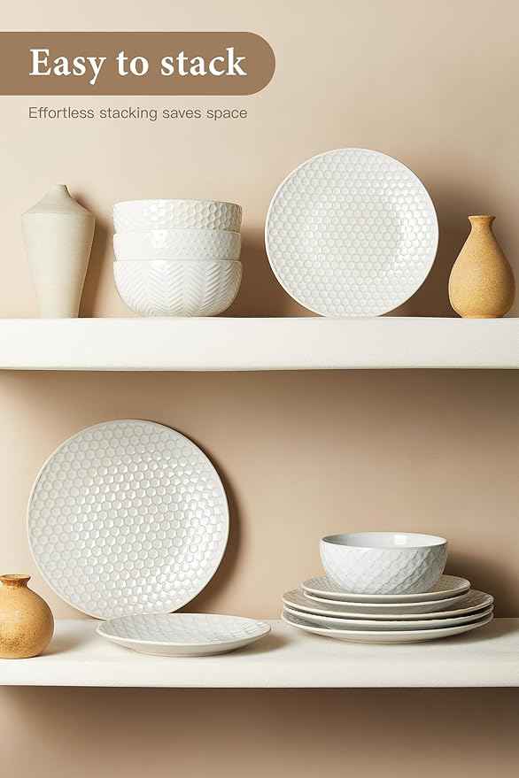 24 Piece Dinnerware Sets for 8, Premium Stoneware Plates and Bowls Sets, Microwave & Dishwasher Safe, Elegant Dishes for Entertaining & Special Occasions – A Stunning Gift for Large Families
