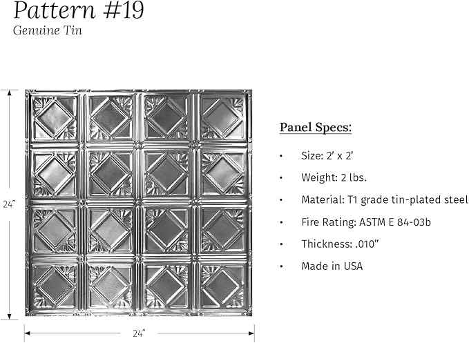 American Tin Ceilings Tin Backsplash [5-Pack with Trim Kit] in Pattern #19 and Bright White Satin Color 24" x 24" (20 Sq Ft) for Kitchens | Genuine Tin | Made in The USA | Model: kit-b-p19-wbs