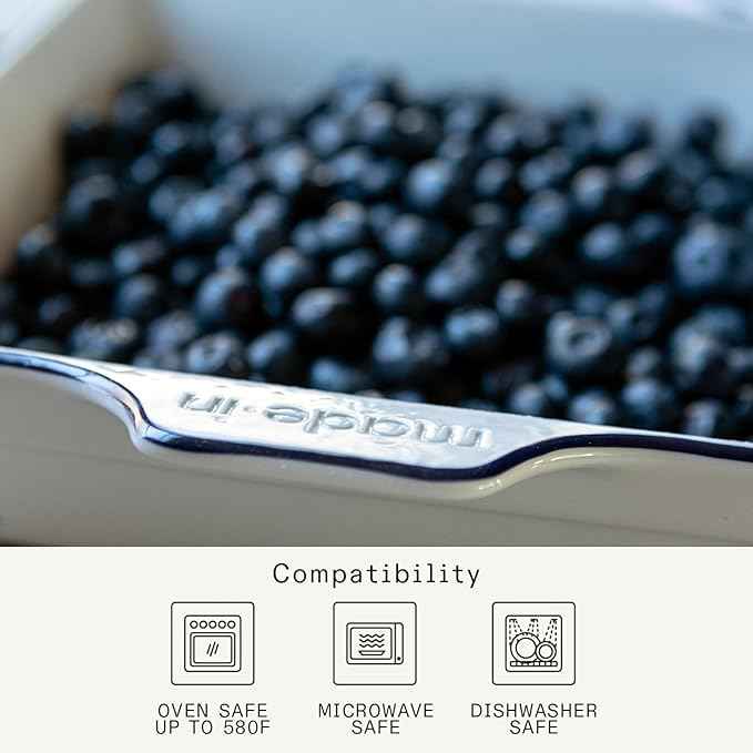 Made In Cookware | Square Baking Dish | Navy Rim | Handcrafted Porcelain | Professional Bakeware | Crafted in France