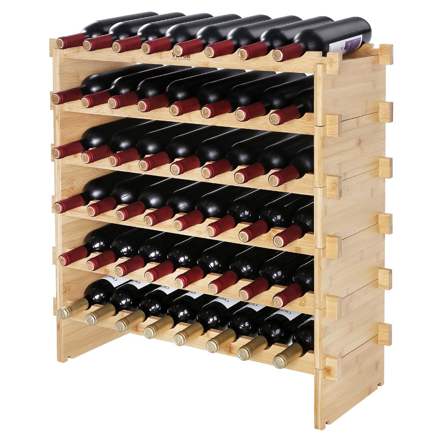 6 Tier 48 Bottles Stackable Modular Wine Rack (Natural Wood Color / 6-Tier 48 Bottles)