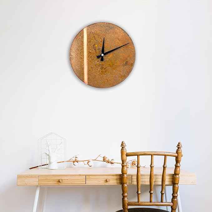 Handmade Copper Wall Clock Artisan Touch in Every Piece - Tree of Time Wall Decor Copper Clock for Living Room, Office, Kitchen & Bedroom (Rusty Line, 11)