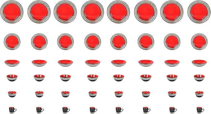 48 Piece Dinnerware Set, Ceramic Plates and Bowls Sets for 8, Microwave and Dishwasher Safe, Handcrafted Tree Bark Series Dish Set, Strawberry/Red
