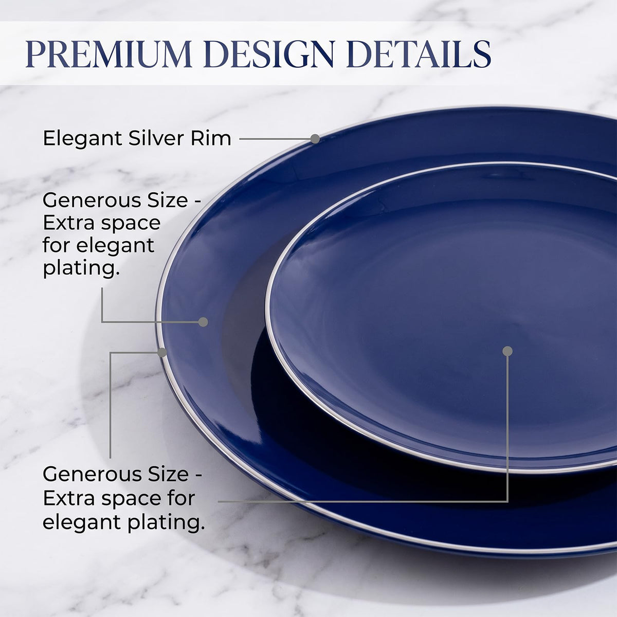 175Pcs Blue Plastic Plates with Silver Rim & Disposable Silverware with Blue Handle & Silver (Blue and Gold / 175)