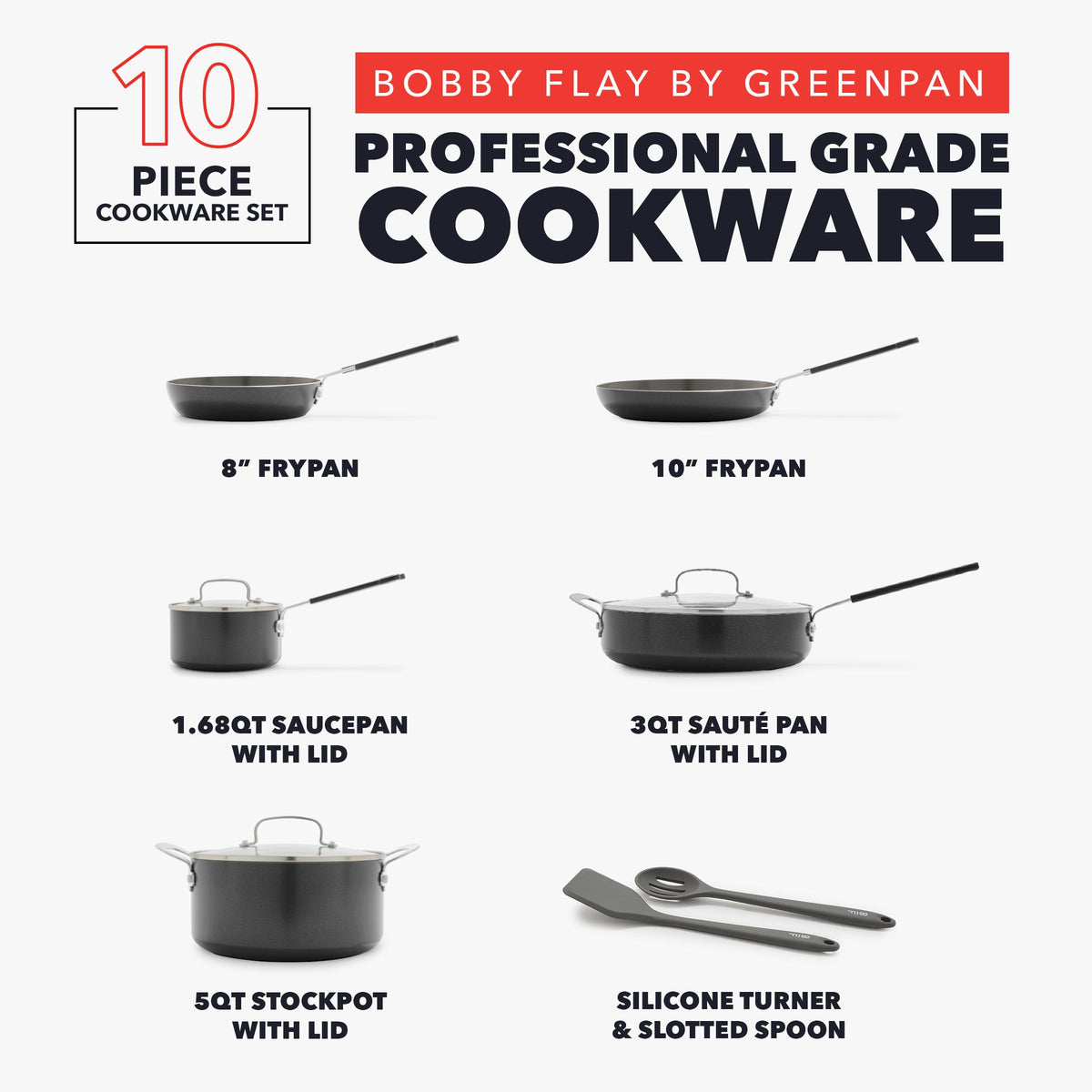 X Bobby Flay 10 Piece Ceramic Nonstick Cookware Set (10 Piece Cookware Set / Graphite)