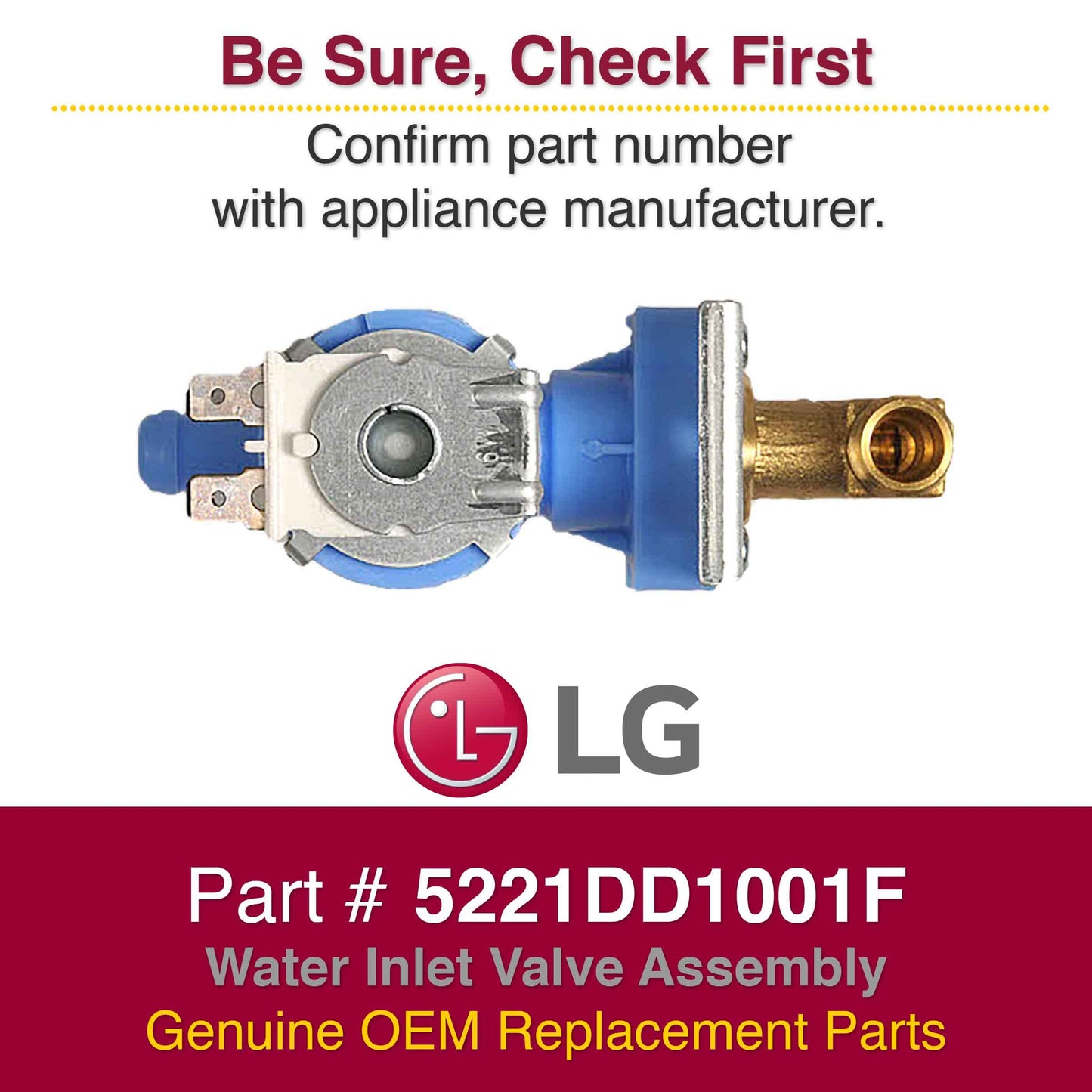 5221DD1001F Genuine OEM Water Inlet Valve for LG Dishwashers (Valve)