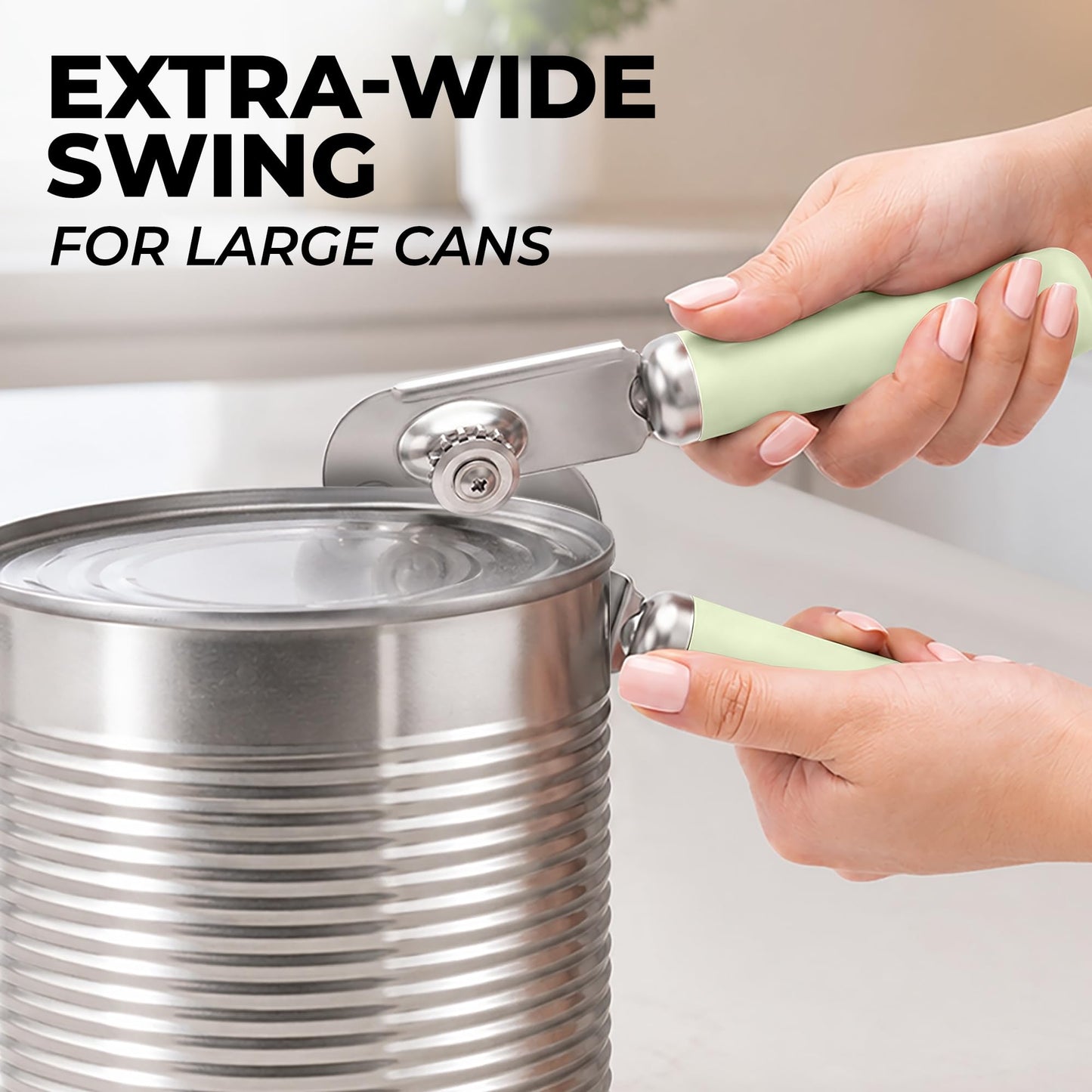 Stainless Steel Swing Open Manual Can Opener Comfortable Grip (Matcha Cream / Swing Open)