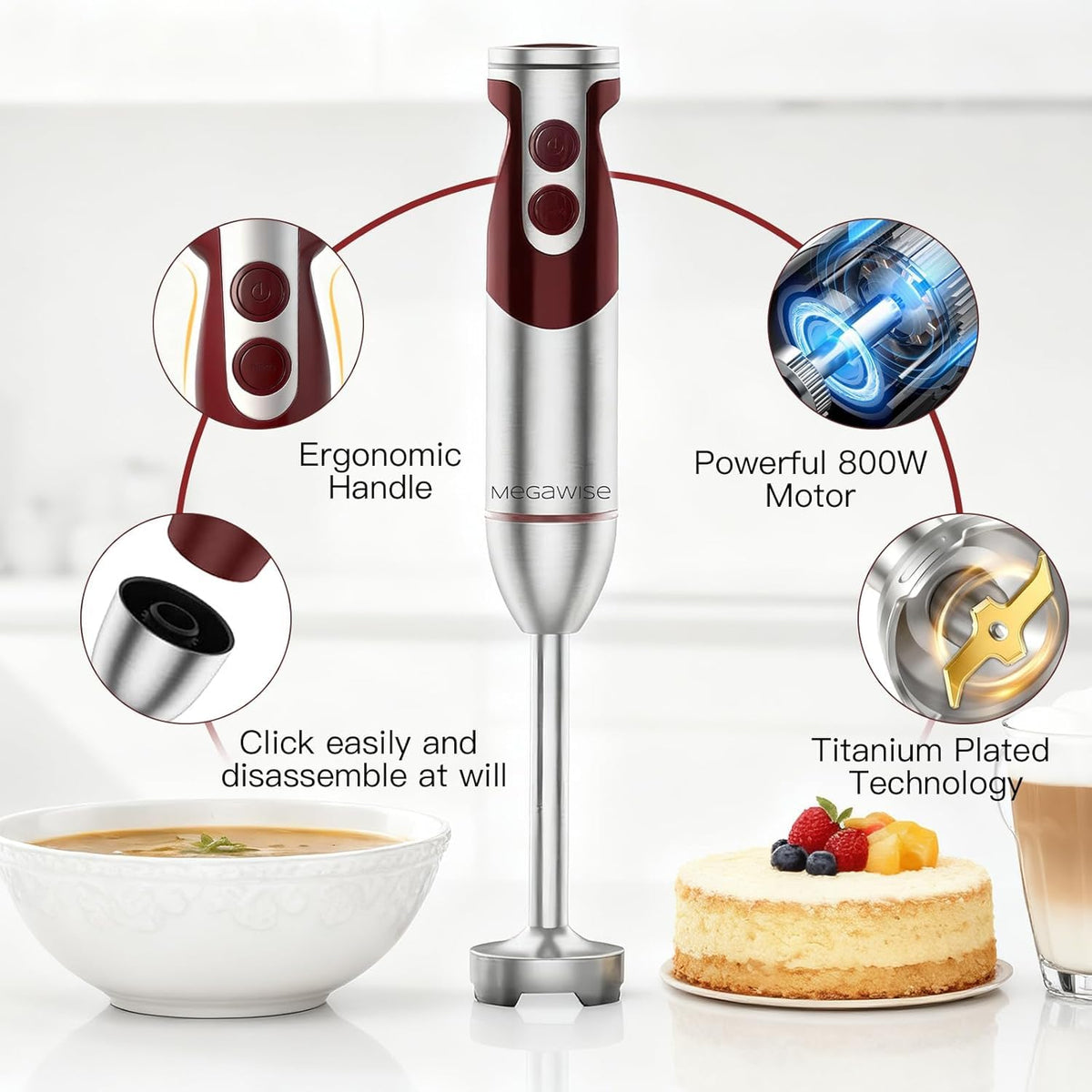 1000W Immersion Hand Blender with Multiple Attachments