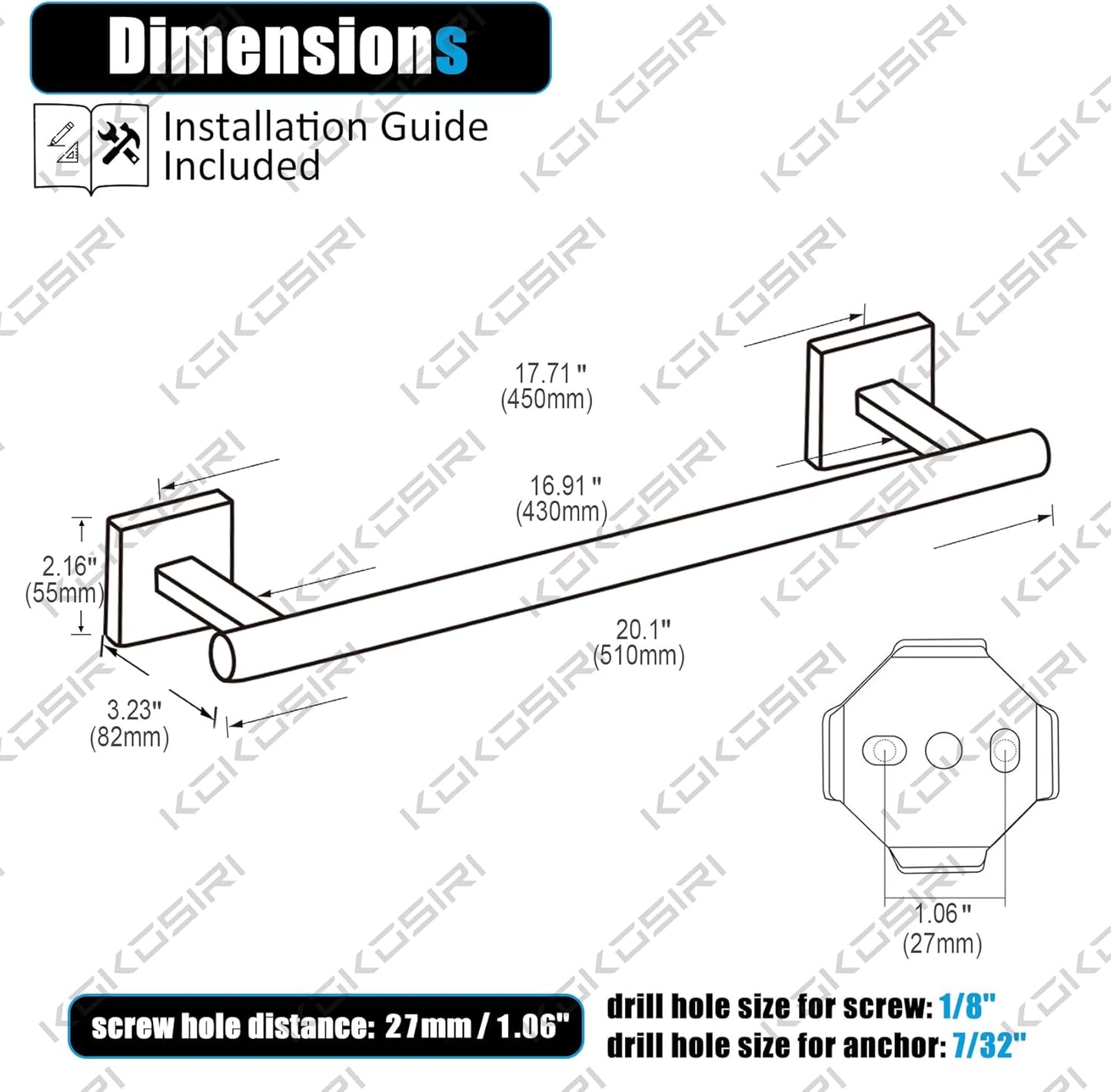 KOKOSIRI Bath Towel Holder Bathroom Accessories Towel Bar for Toilet Kitchen Necklace Holder 20 Inch Brushed Nickel Stainless Steel B4005BR-L20
