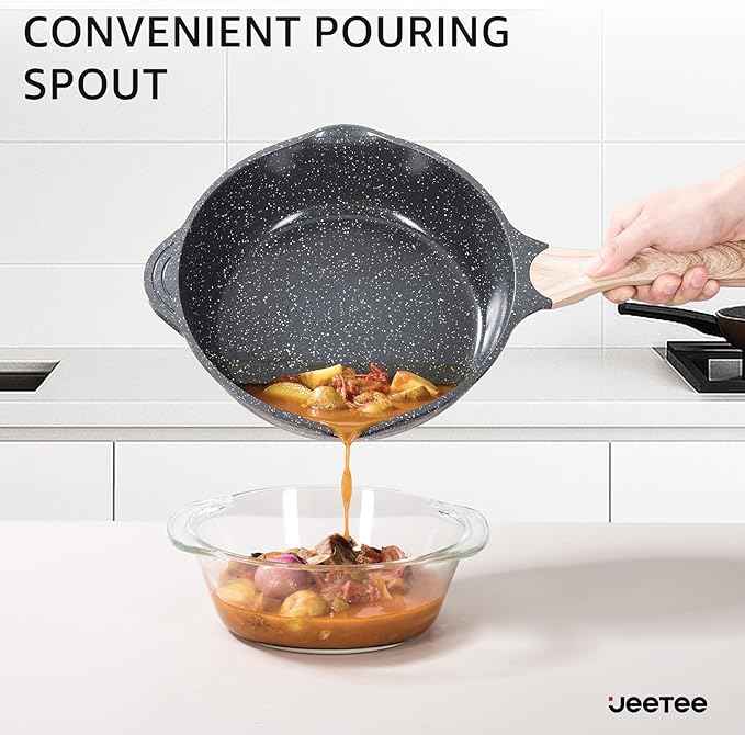 JEETEE 24Pcs Ceramic Cookware Set, Gray Pots and Pans Set Non Stick, Kitchen Healthy Non Toxic Induction Cookware Sets W/Saucepans, Sauté Pan, Griddle, Crepe Pan & Pancake Rake (PFAS,PFOA Free)