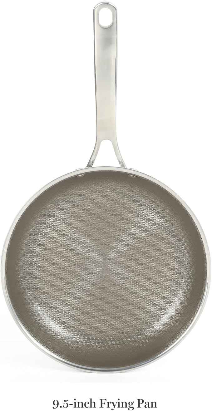 Martha Stewart Badgley Hybrid Nonstick 9.5 Inch TriPly Stainless Steel Fry Pan & Stay Cool Handle - Laser Etched Non-Toxic Perfect Sear Nonstick Skillet - Dishwasher and Induction Safe