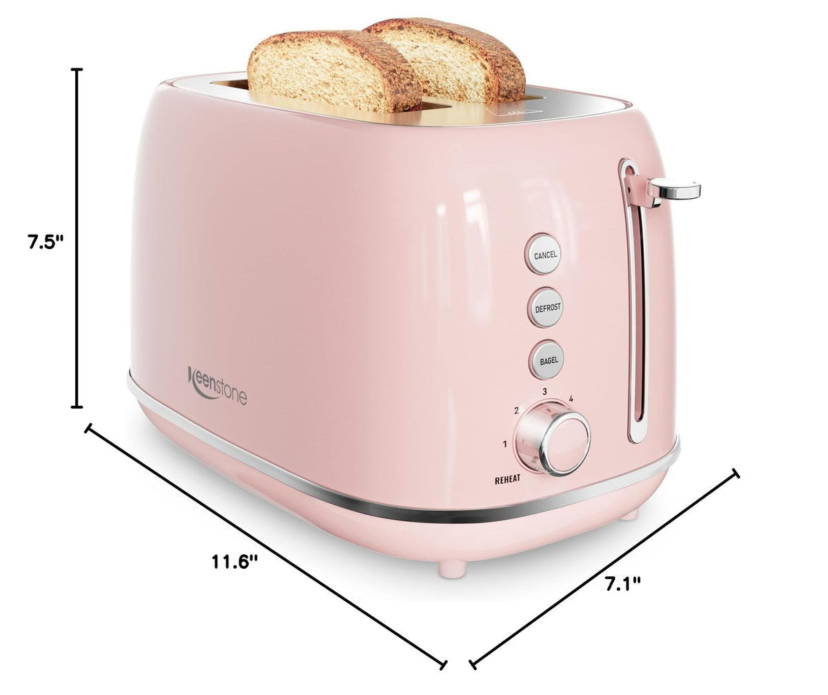 2 Slice Toaster Retro Stainless Steel with Bagel (2 Slice / Pink)