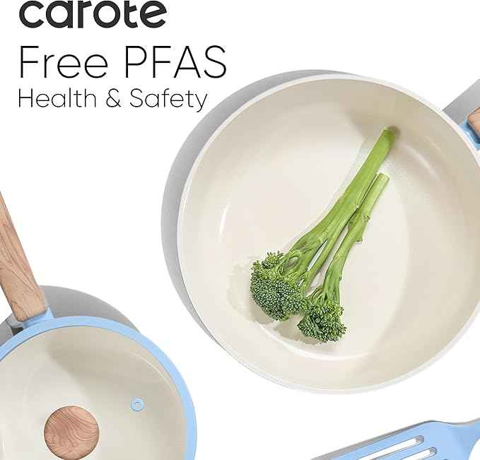 CAROTE 24pcs Ceramic Cookware Set, Pots and Pans Non Stick Kitchen Cookware Sets, Pots and Pans Set Cooking Set with Knife Set