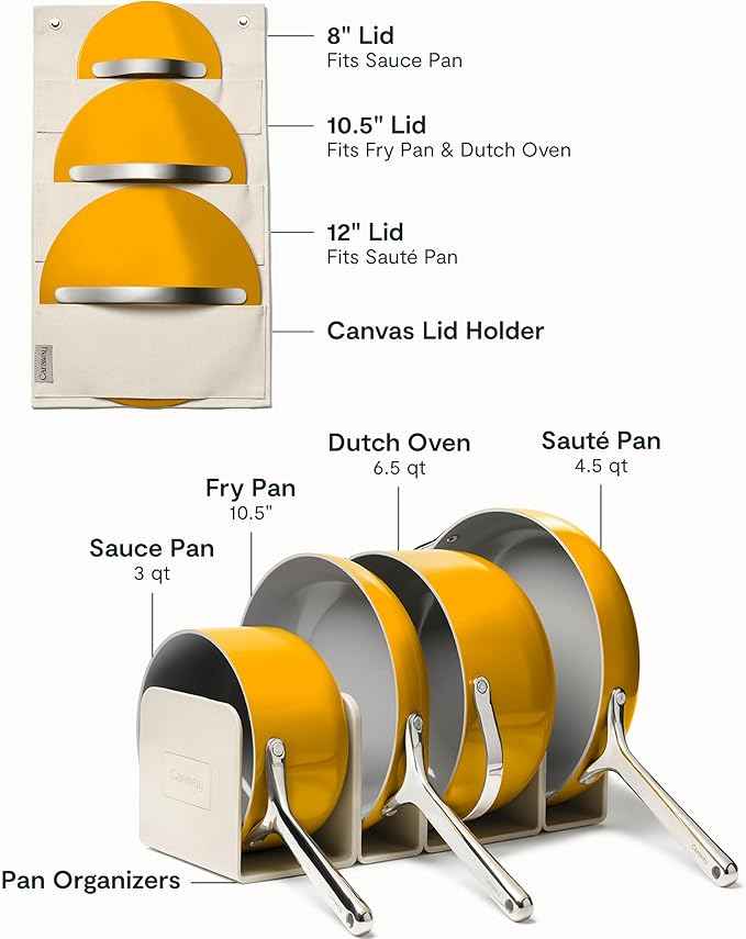Caraway Non-stick Ceramic Cookware Set (12 Piece) Pots, Pans, Lids and Kitchen Storage - PFAS & PFOA Free - Oven Safe Pan Set & Compatible with All Stovetops - Marigold