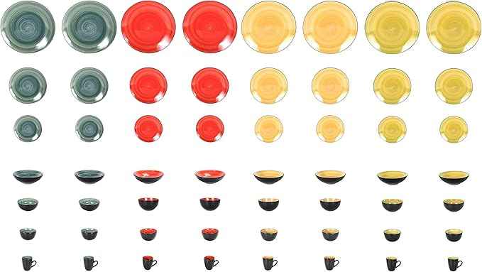 Stoneware Sonoma 56pc Dinnerware Set, Black + Speckled Spin Wash Mixed Colors of Blue, Red, Yellow and Green