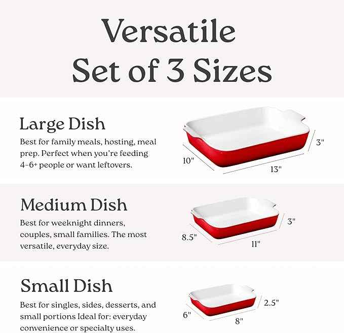 Stoneware Casserole Dish Bakeware Set of 3 | Rectangular Dinnerware Set with Handles [Ocean Blue]