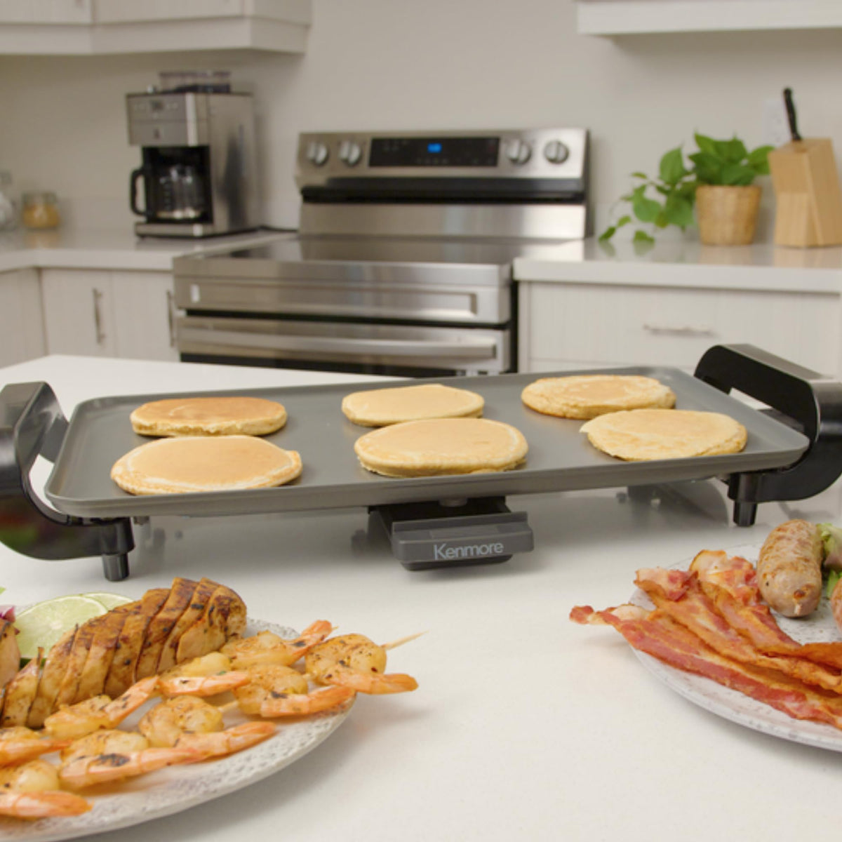 Kenmore Electric Griddle NonStick 1500W Adjustable Temperature 10"x18" Easy to Clean Large Cooking Surface Ideal for Pancakes Grilled Cheese Breakfast and Family Meals