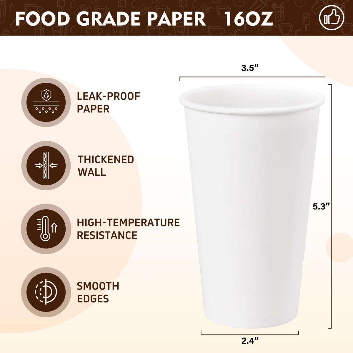 16 oz 500 Pack White Disposable Paper Coffee Cups (White / 16 oz)
