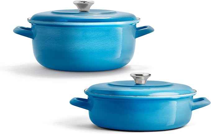 Merten & Storck 3.7QT & 5.5QT Dutch Ovens with Lids, 4 Piece Cookware Set, European Crafted Enameled Iron Stockpot, Induction & All Cooktops, Braising, Stews, Roasting, Slow Cooking, Sourdough, Caribbean Blue