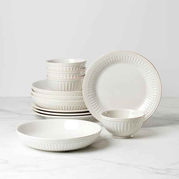 Lenox 897388 French Perle Groove 12-Piece Dinnerware Set, Service For 4