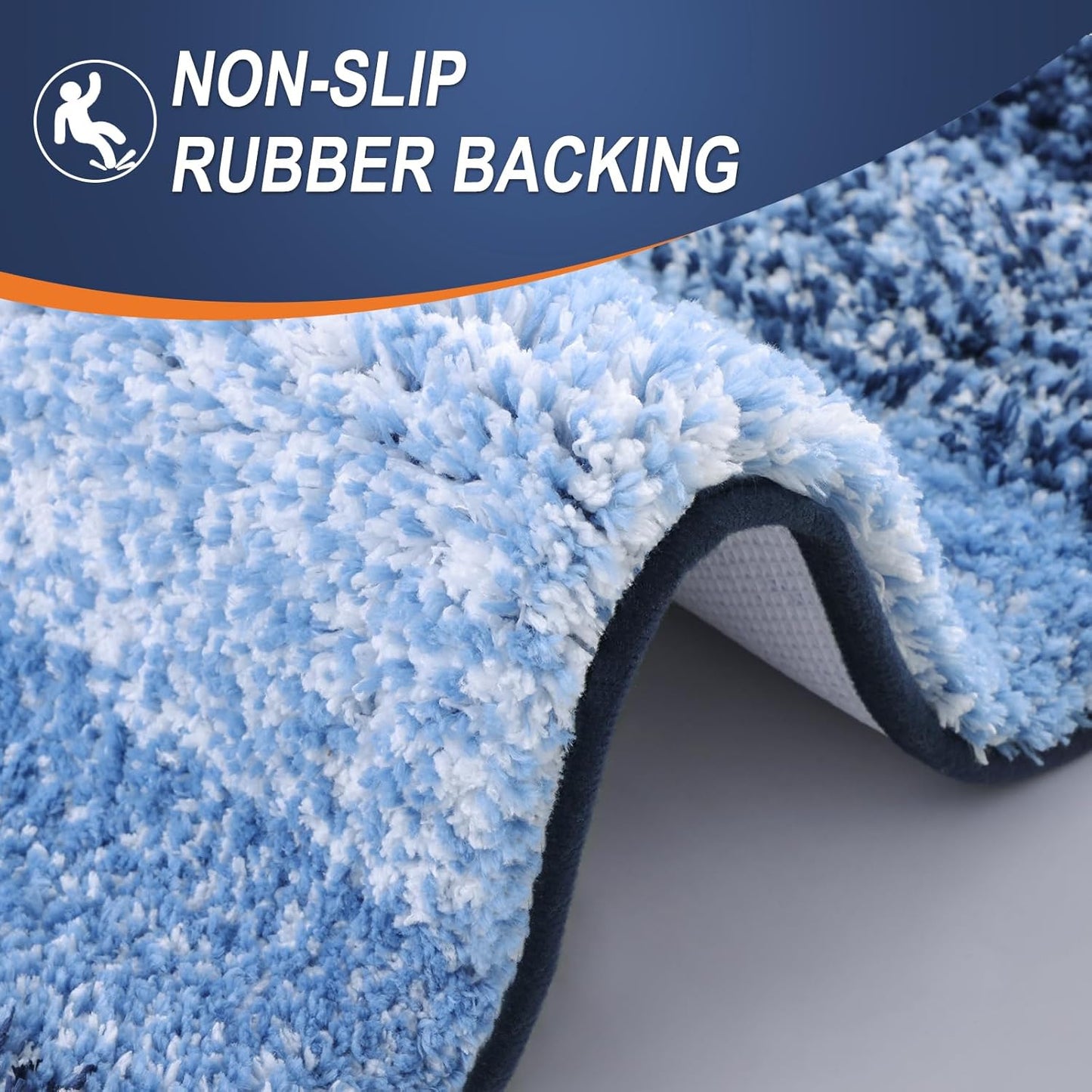 OLANLY Bathroom Rug Mat 59x24, Extra Soft and Absorbent Microfiber Bath Rugs, Non-Slip Plush Shaggy Bath Carpet Runner, Machine Wash Dry, Bath Mats for Bathroom Floor, Tub and Shower, Navy