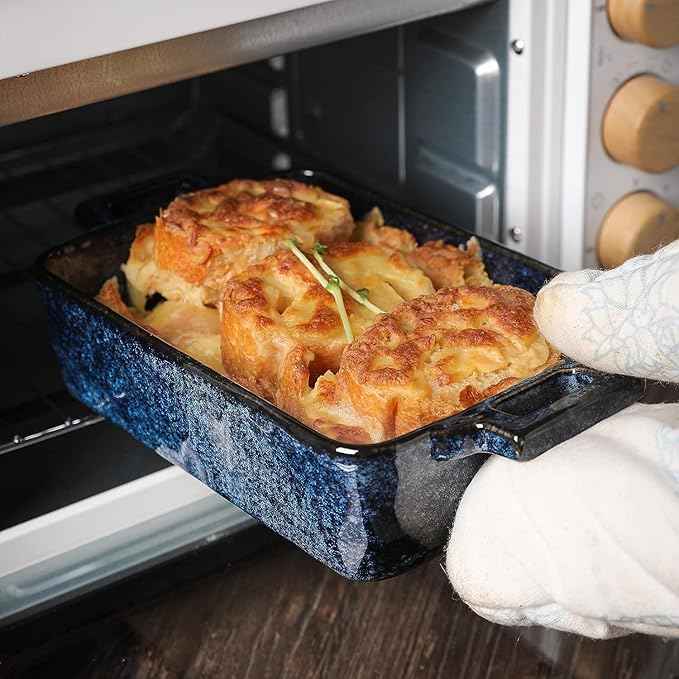 VICRAYS Ceramic Bakeware Set, Porcelain Rectangular Lasagna Pans Casserole Dish Set for Baking, Cooking, Kitchen, Cake Dinner, Banquet and Daily Use, 3 PCS, 15 x 8.5 Inches(Blue)