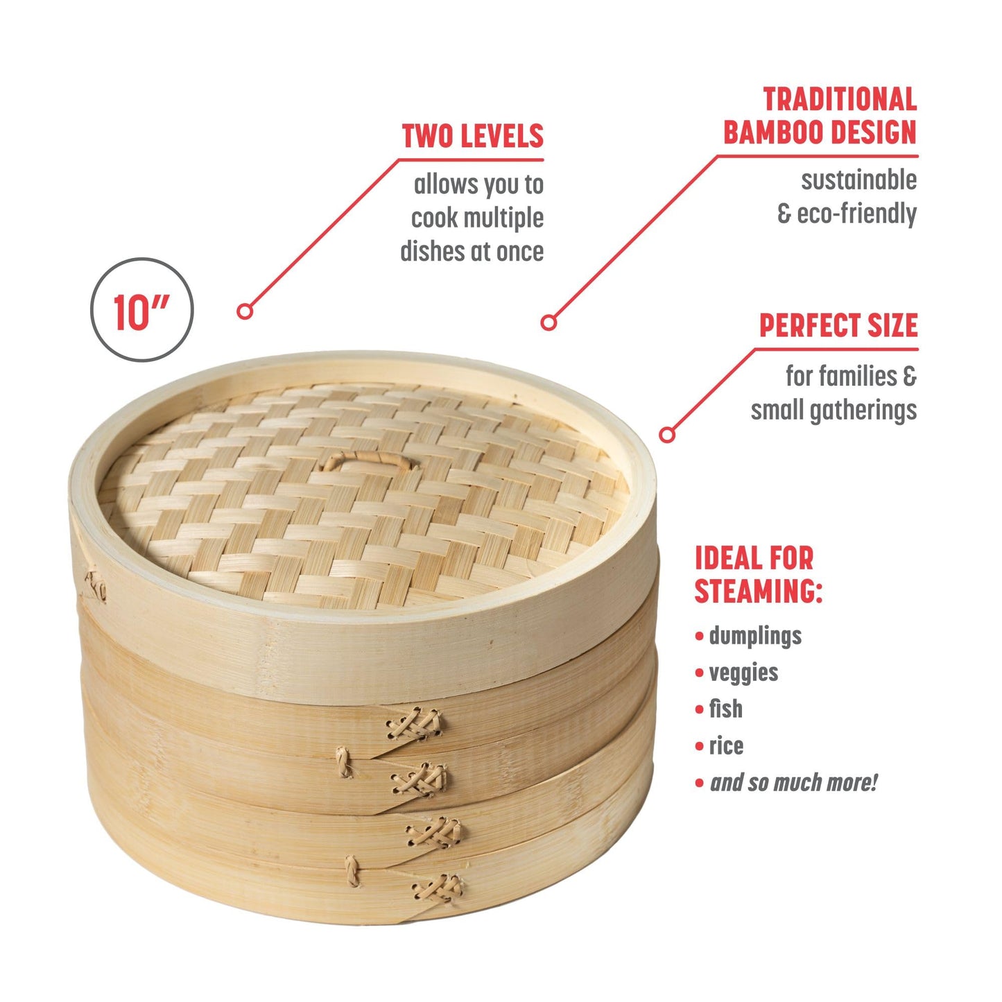 2 Tier Bamboo Steamer Baskets (10 inch - bamboo)